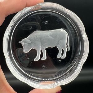 Vintage Val St Lambert Crystal Zodiac Taurus Bull Coaster Ring Trinket Dish